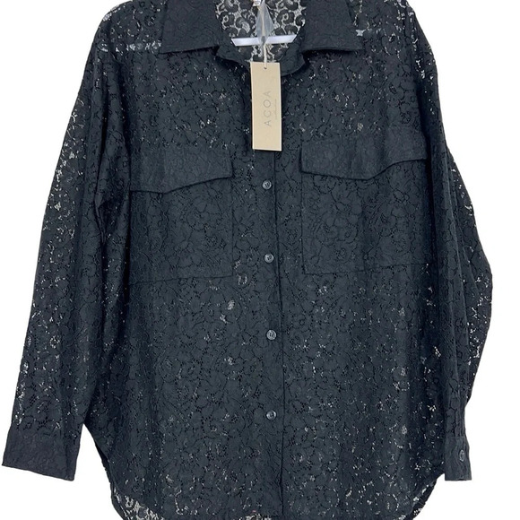 ACOA Collection New Women’s Small Floral Lace Long Sleeve Button Up Top - Picture 5 of 8